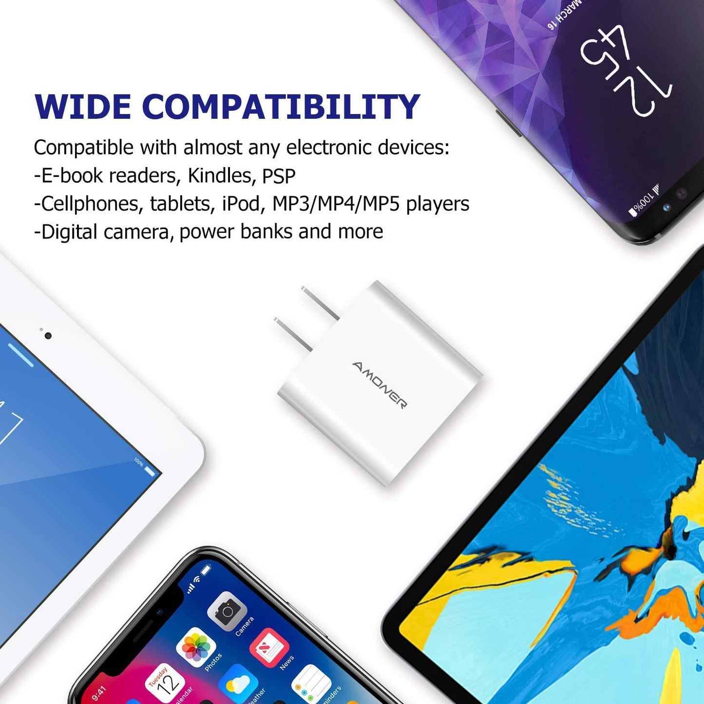 USB Wall Charger, 2Pack 15W 3-Port USB Charger Block Iphone Cube Charging Blocks for Iphone 14/13/12/11/X/XR/X/8/7/6, Galaxy, Android Phones and More | Fits Iphone 16/15/14/13/12/11/X/8, Galaxy, Android&Ipad Smart IC Fast Charge, 3 USB Ports for Home, Office & Travel
