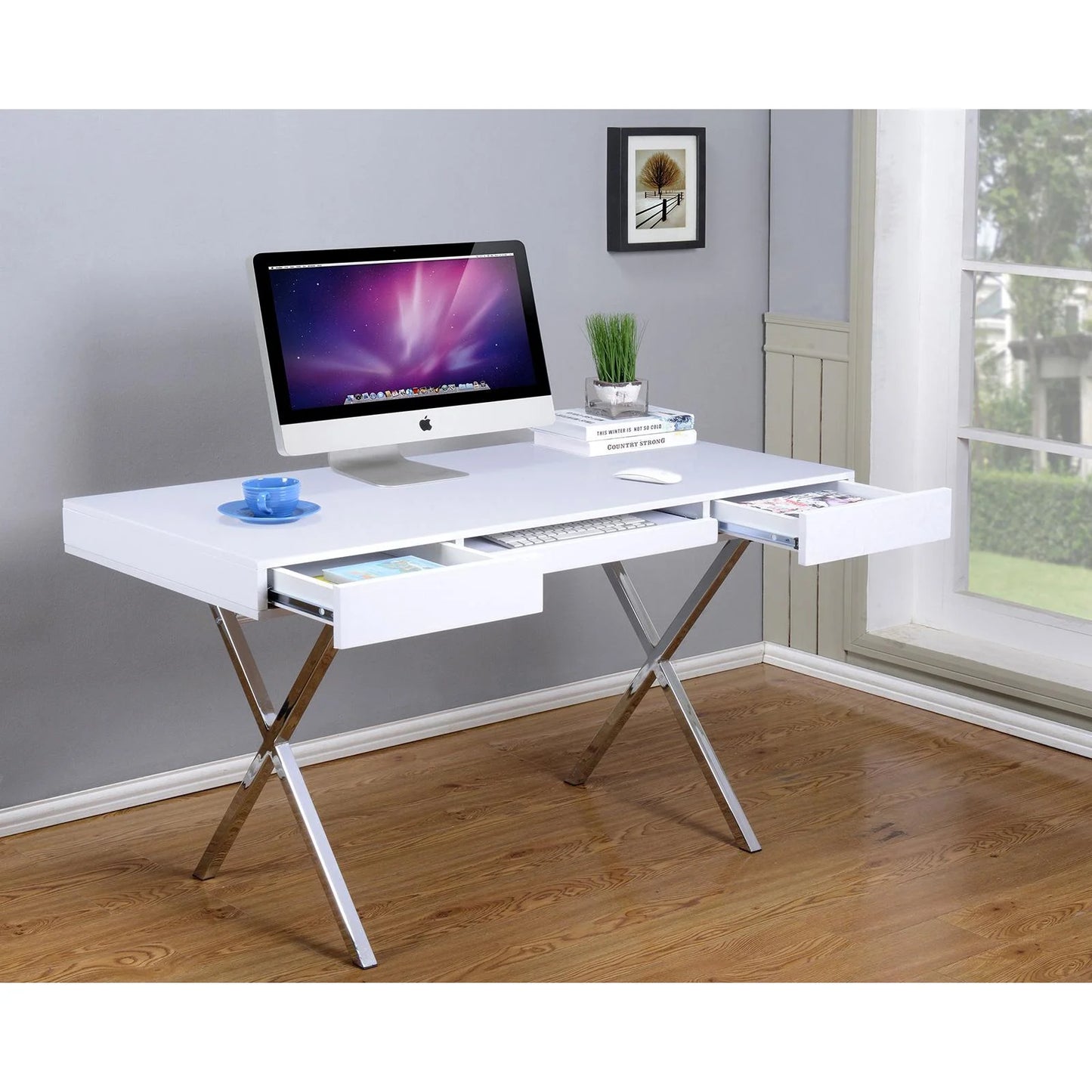 Computer X Desk Black Gloss Modern Rectangle