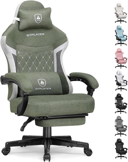 Gaming Chair, Fabric Computer Office Chair with Pocket Spring Cushion, Ergonomic Office and Gaming, Video Gaming Chair with Linkage Armrests, High Back Desk Chair with Adjustable Recliner