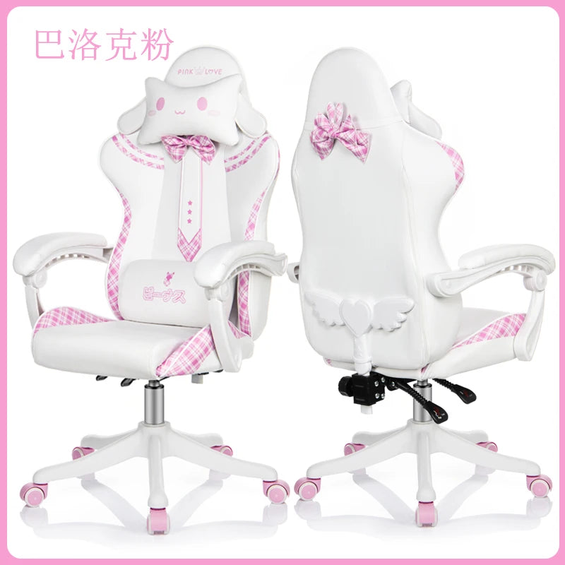 Hot Sale JK Gaming Chair Cute Pink Japanese Girl Upgradable Rotary Nгровые Cтуль Student Home Office Fixed Armrest Bow