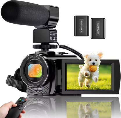 Video Camera Camcorder for Youtube Digital Camera Recorder FHD 1080P 24.0MP 16X Digital Camcorder with Mic and 2 Batteries