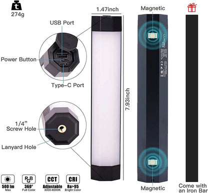 P200 IP67 Rainproof RGB Tube Built-In Battery & Magnet with APP Control LED Video Light for Studio Photo Product Lighting