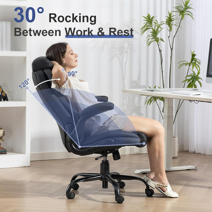 Big and Tall Office Chairs 400LBS Heavy Duty High Back Leather | Comfortable Desk Chair with Flip-Up Arms, Swivel Rolling Computer Chair for Heavy People, Black