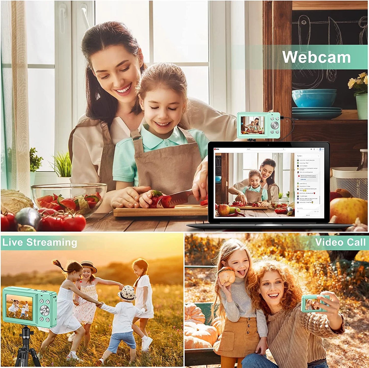1080P Digital Camera 16X Digital Zoom Compact Point and Shoot Camera Portable Small Camera Starter Camera with 32GB Card for Teens Students Boys Girls Seniors(Green)