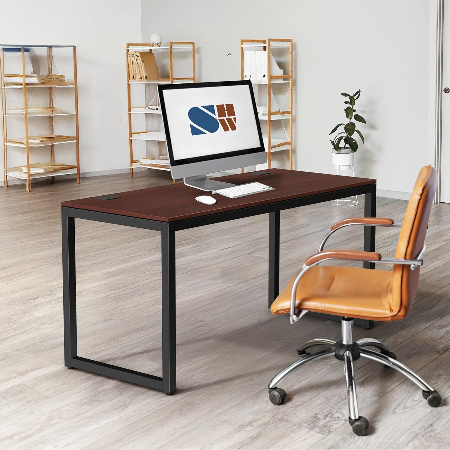 55-Inch Commercial-Grade Office Computer Desk, Cherry | 10-Year Limited Warranty