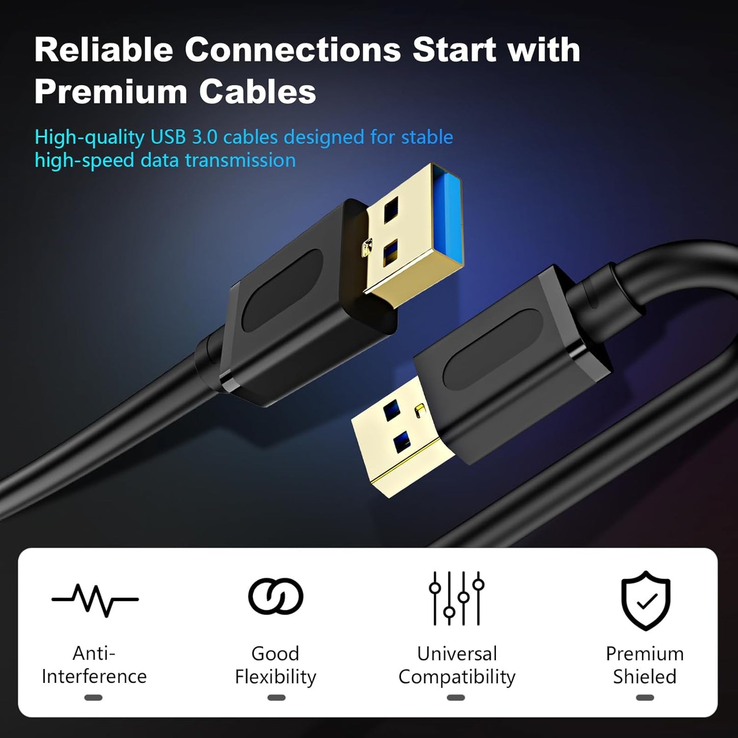USB 3.0 Male to Male Cable 25Ft,Usb to USB Cable with Gold-Plated Connector for Hard Drive Enclosures, DVD Player, Laptop Cooler(25Ft/8M)