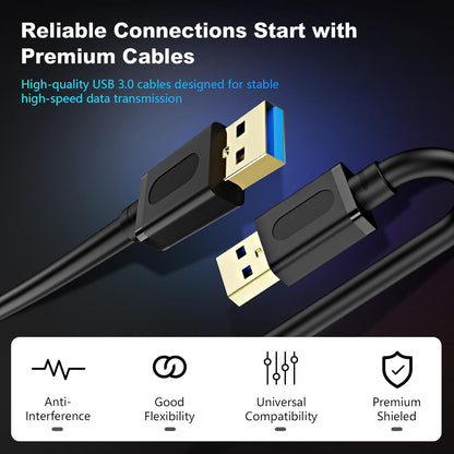 USB 3.0 Male to Male Cable 25Ft,Usb to USB Cable with Gold-Plated Connector for Hard Drive Enclosures, DVD Player, Laptop Cooler(25Ft/8M)