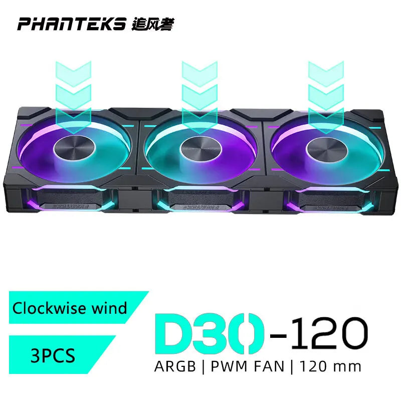 Phanteks D30-120 Case 120Mm Fan Regula/ Reverse Airflow 4Pin PWM, 30Mm Thick/ Four-Sided Magic Color Wireless Stitching