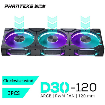 Phanteks D30-120 Case 120Mm Fan Regula/ Reverse Airflow 4Pin PWM, 30Mm Thick/ Four-Sided Magic Color Wireless Stitching