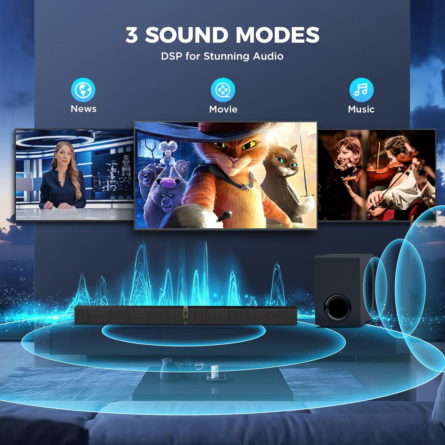 Sound Bar with Subwoofer,120W Soundbar for Smart TV Surround Sound Home Theater System Bluetooth 5.3 Audio Compatible with ARC, AUX, Optical