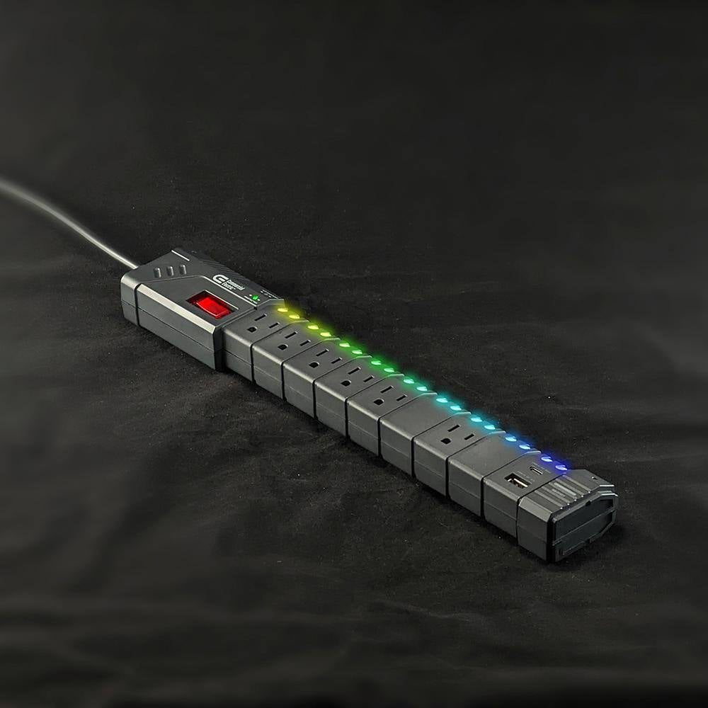 6 Ft. 6-Outlet RGB Gaming Surge Protector with 1 USB-A and 1 USB-C, Black