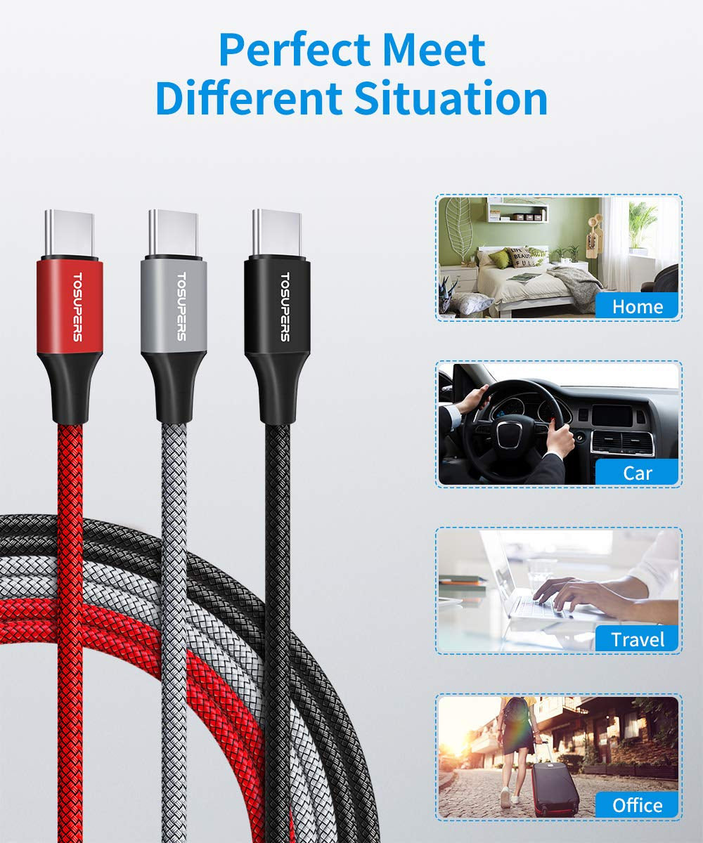 Long USB C Cable 10Ft 3Pack Type C Fast Charging a to C Charger | Braided for Iphone 17 16 15 Pro Max Plus, Samsung Galaxys26 S25 S24 S23 S22 S21 S20 A16 A15 A14 , Fire HD 10/9