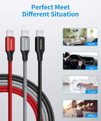 Long USB C Cable 10Ft 3Pack Type C Fast Charging a to C Charger | Braided for Iphone 17 16 15 Pro Max Plus, Samsung Galaxys26 S25 S24 S23 S22 S21 S20 A16 A15 A14 , Fire HD 10/9