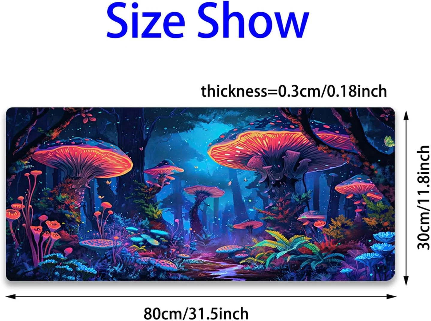 Fantasy Mushroom Mouse Pad, Blacklight Gaming Forest Waterproof Extended Large Desk Pad UV Long Computer Keyboard Big Mouse Mat with 3Mm Non-Slip Rubber Base for Office Home - 31.5" X 11.8"