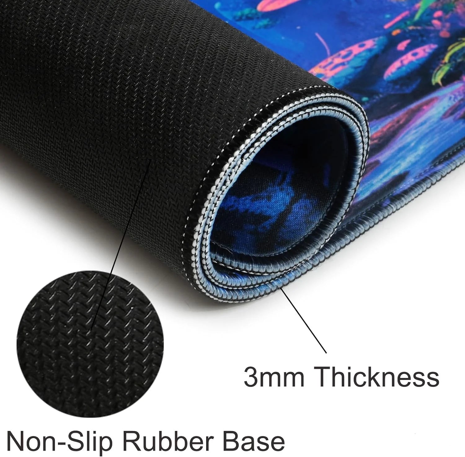 Fantasy Mushroom Mouse Pad, Blacklight Gaming Forest Waterproof Extended Large Desk Pad UV Long Computer Keyboard Big Mouse Mat with 3Mm Non-Slip Rubber Base for Office Home - 31.5" X 11.8"