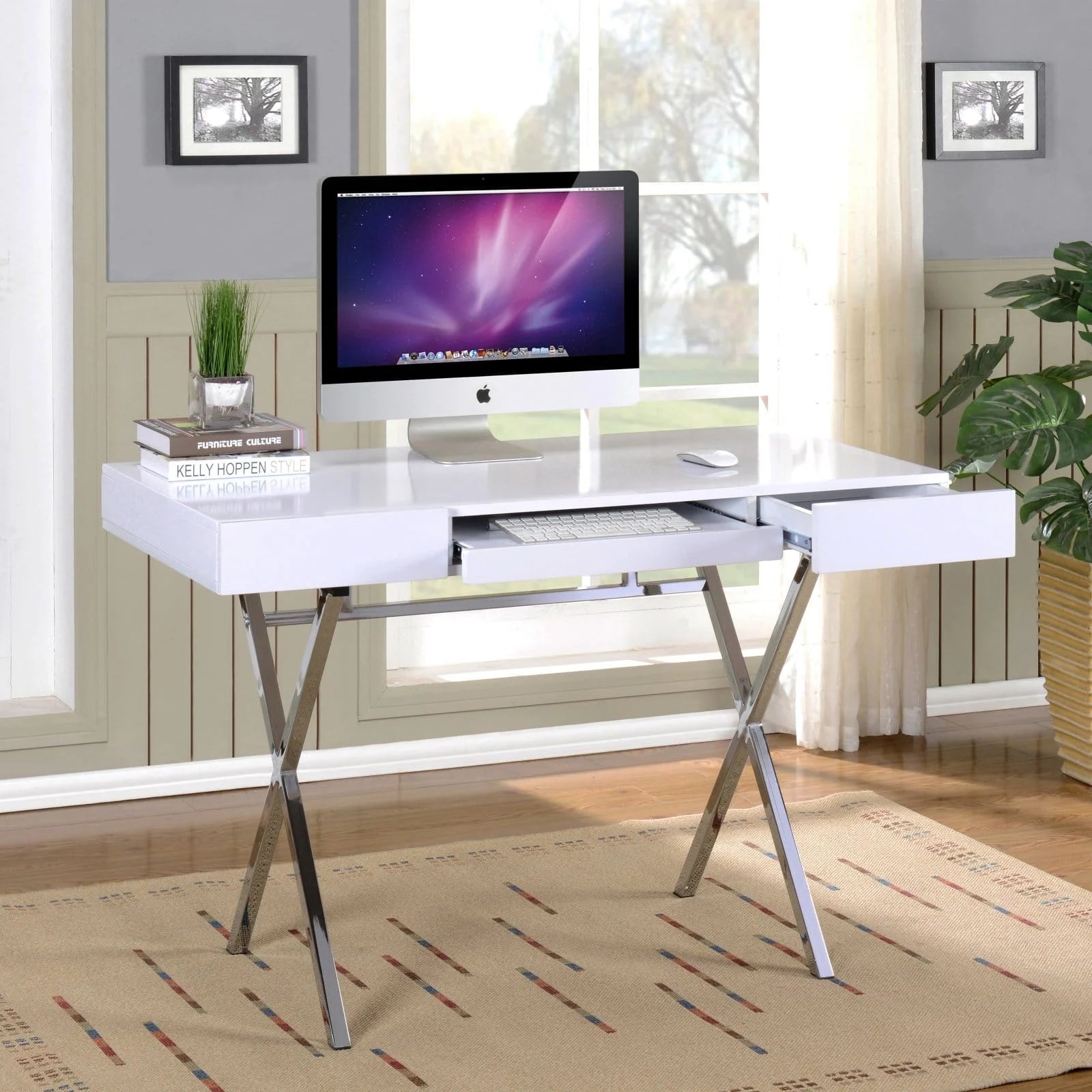 Computer X Desk Black Gloss Modern Rectangle