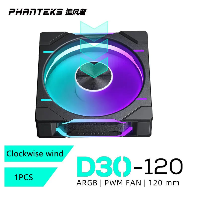 Phanteks D30-120 Case 120Mm Fan Regula/ Reverse Airflow 4Pin PWM, 30Mm Thick/ Four-Sided Magic Color Wireless Stitching