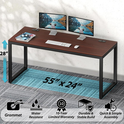 55-Inch Commercial-Grade Office Computer Desk, Cherry | 10-Year Limited Warranty