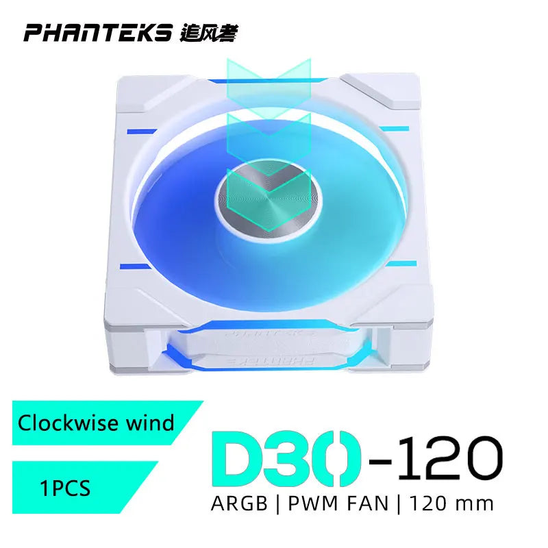 Phanteks D30-120 Case 120Mm Fan Regula/ Reverse Airflow 4Pin PWM, 30Mm Thick/ Four-Sided Magic Color Wireless Stitching