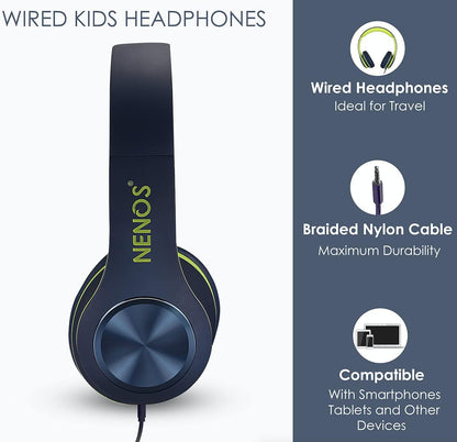 Kids Headphones Volume Limited over Ear Headphones for Kids Foldable Headphones for Children Boys Girls Toddler Ideal for Tablet, Smartphone, Laptop Headset for School, Travel (Lime)