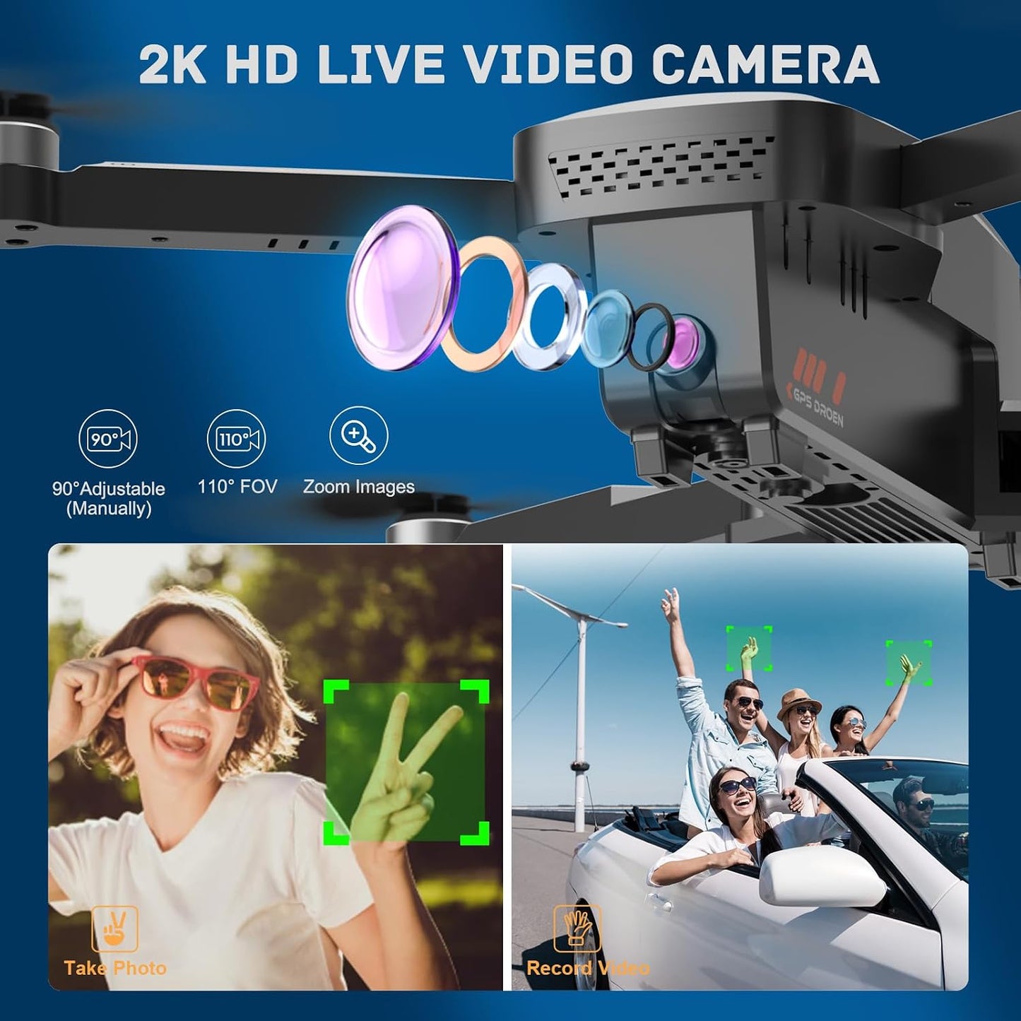 Drones with Camera for Adults 4K - GPS Drone with Auto Return, Brushless Motor, Foldable Mini RC Quadcopter for Kids Beginners with FPV Live Video, Follow Me, 2 Batteries Long Flight Time under 249G