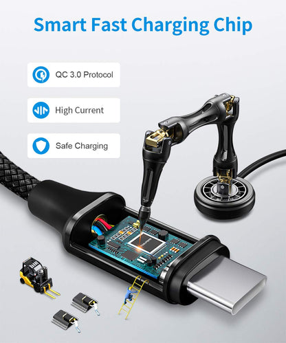 Long USB C Cable 10Ft 3Pack Type C Fast Charging a to C Charger | Braided for Iphone 17 16 15 Pro Max Plus, Samsung Galaxys26 S25 S24 S23 S22 S21 S20 A16 A15 A14 , Fire HD 10/9