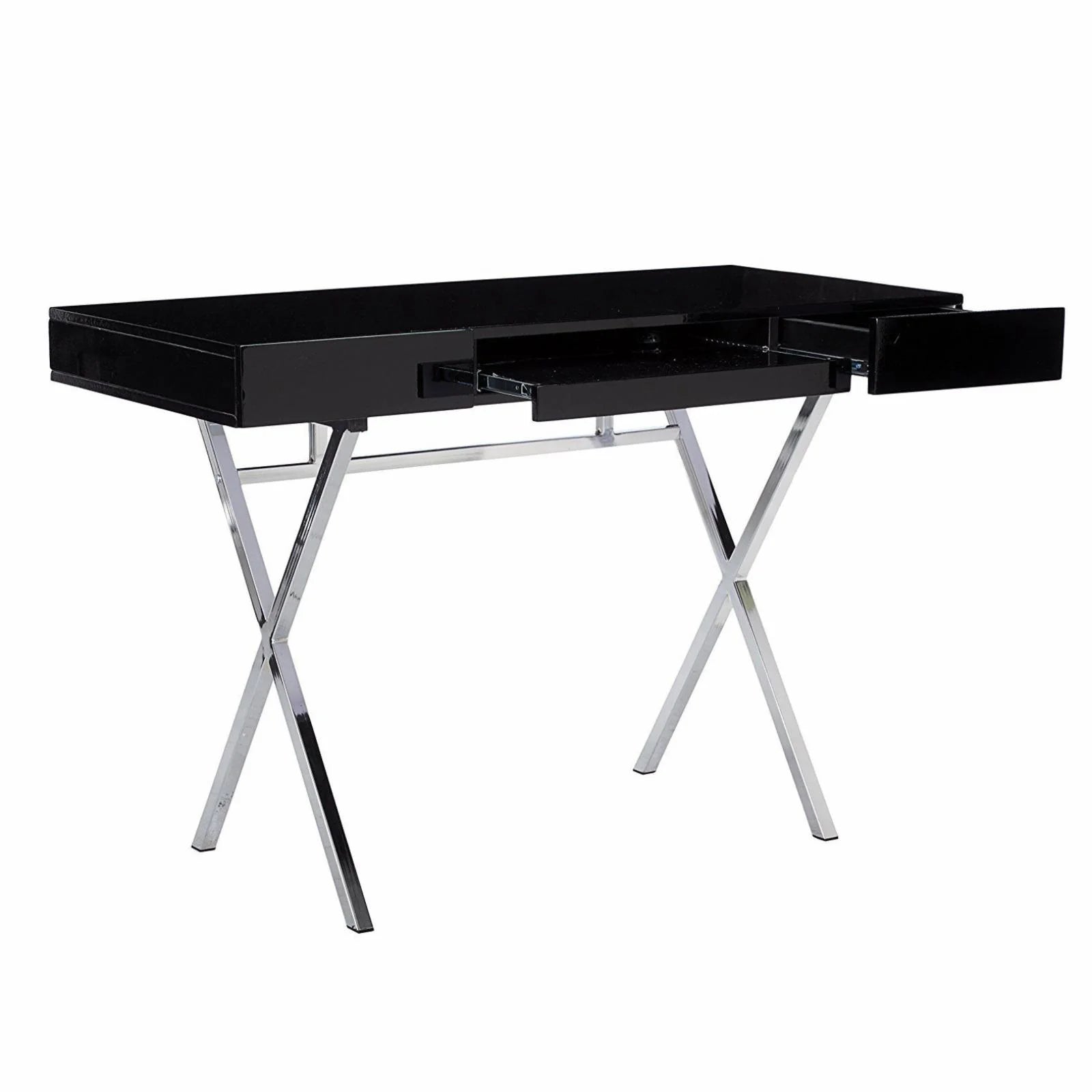 Computer X Desk Black Gloss Modern Rectangle