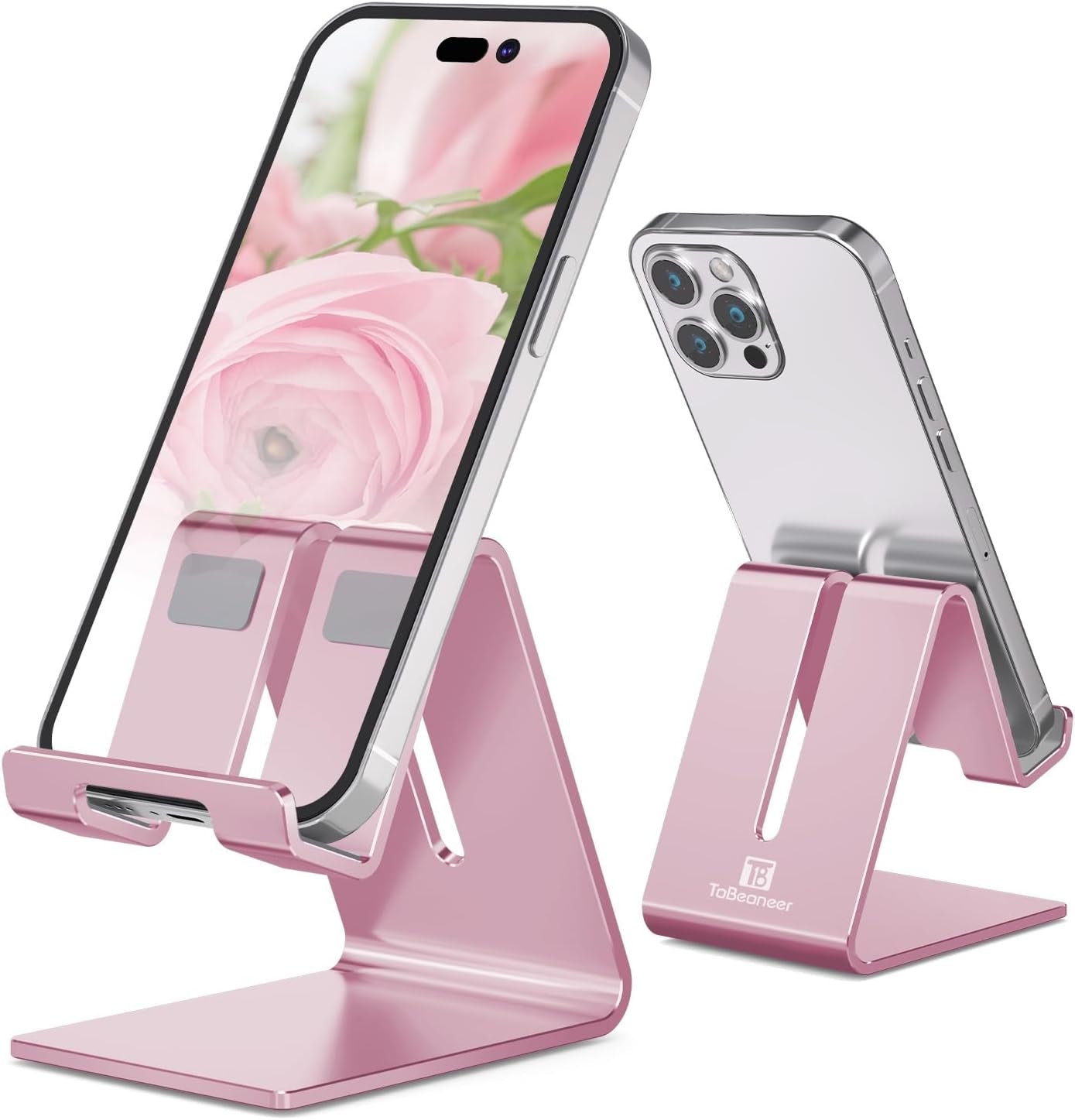 Phone Stand, Aluminum Phone Holder for Iphone 17 16 15 14 13 12 11 X 8 7 6 plus 5, Samsung, Suitable for All Smartphones, Adding a Touch of Style to Your Office Decor, Rose Gold