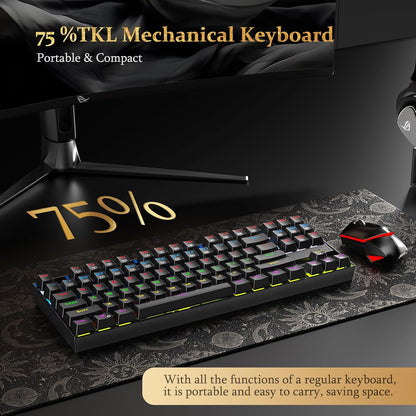 K552 Mechanical Gaming Keyboard, 87-Key Compact, LED Gaming Keyboard with Red Switches, Anti-Ghosting, Metal Frame for PC Gaming & Typing, Beginner-Friendly (Black)