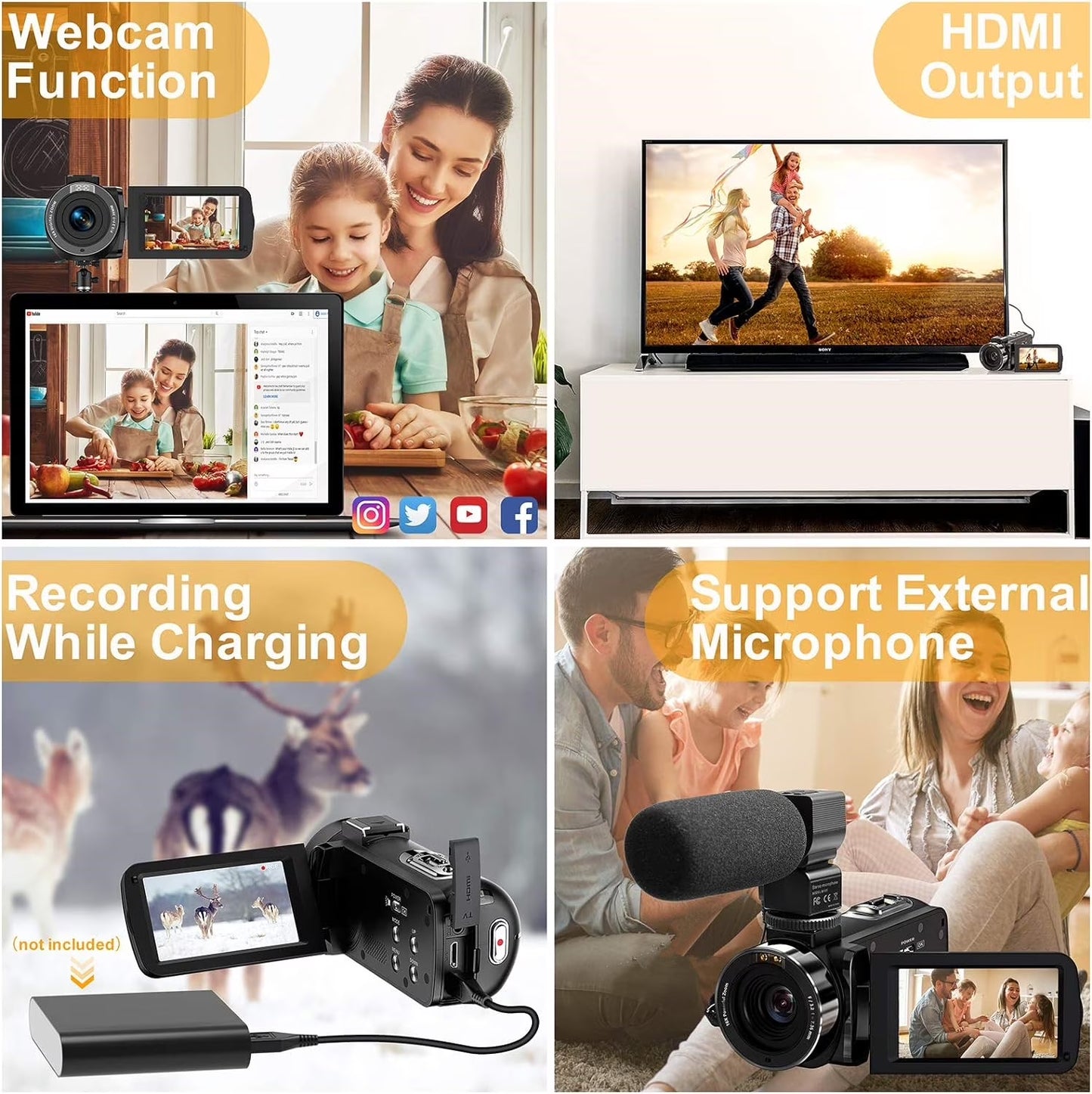 Video Camera Camcorder for Youtube Digital Camera Recorder FHD 1080P 24.0MP 16X Digital Camcorder with Mic and 2 Batteries