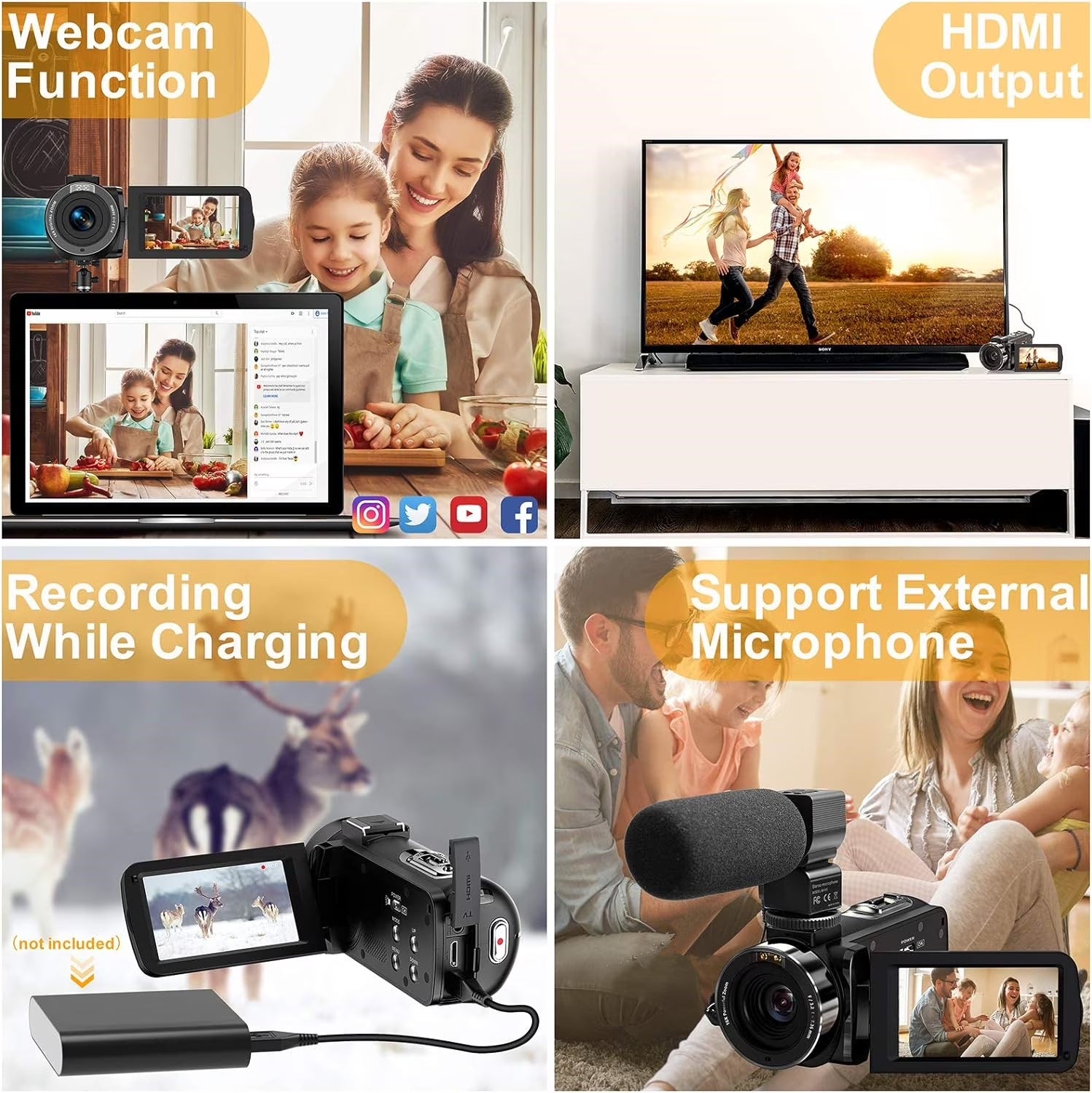 Video Camera Camcorder for Youtube Digital Camera Recorder FHD 1080P 24.0MP 16X Digital Camcorder with Mic and 2 Batteries