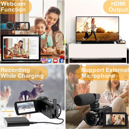 Video Camera Camcorder for Youtube Digital Camera Recorder FHD 1080P 24.0MP 16X Digital Camcorder with Mic and 2 Batteries
