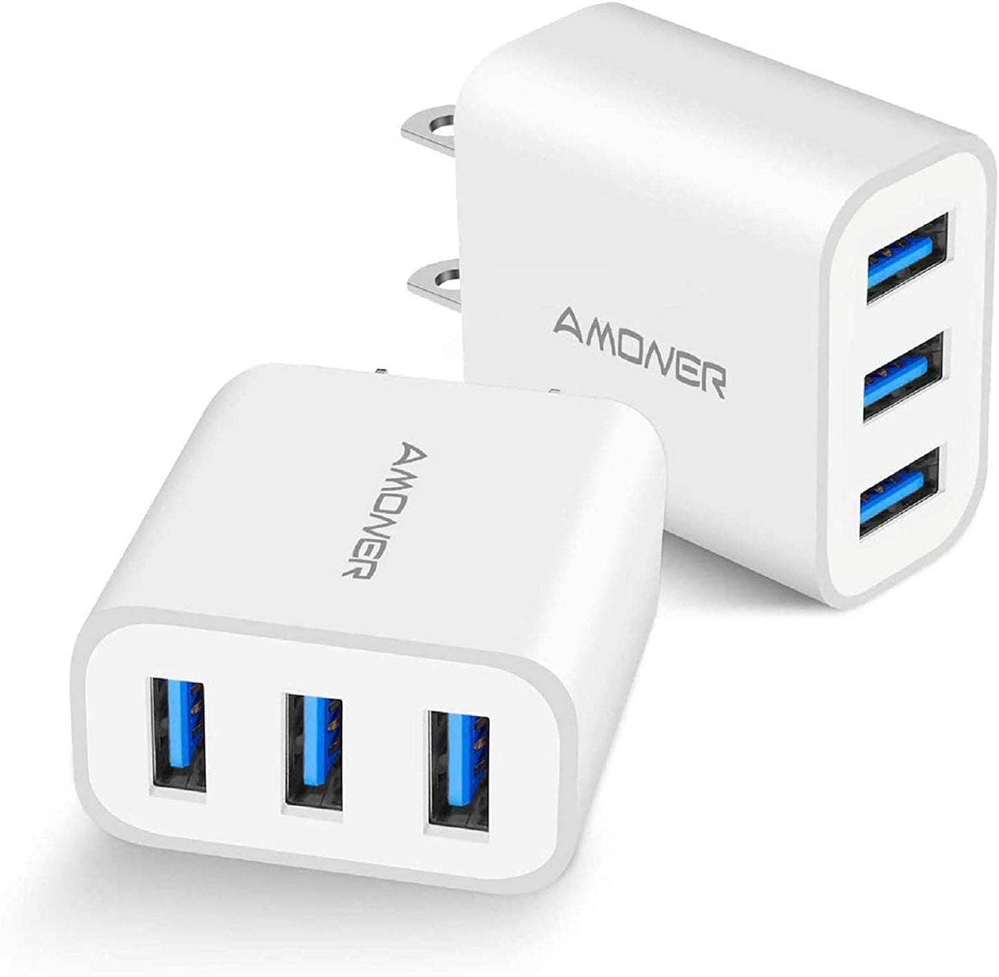 USB Wall Charger,  2Pack 15W 3-Port USB Charger Block Iphone Cube Charging Blocks for Iphone 14/13/12/11/X/XR/X/8/7/6, Galaxy, Android Phones and More | Fits Iphone 16/15/14/13/12/11/X/8, Galaxy, Android&Ipad Smart IC Fast Charge, 3 USB Ports for Home, Office & Travel