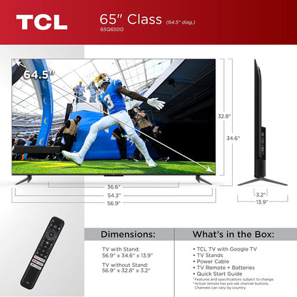 65-Inch Q6 QLED 4K Smart TV with Google TV (65Q650G, 2023 Model) Dolby Vision, Dolby Atmos, HDR Pro+, Game Accelerator Enhanced Gaming, Voice Remote, Works with Alexa, Streaming UHD Television
