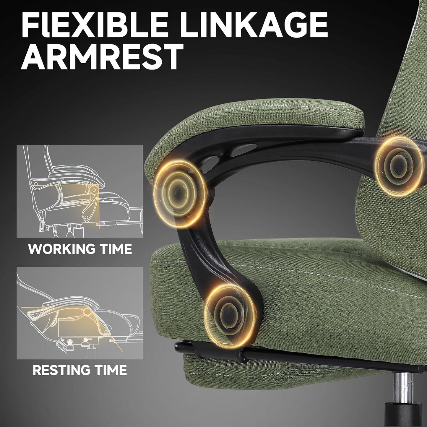 Gaming Chair, Fabric Computer Office Chair with Pocket Spring Cushion, Ergonomic Office and Gaming, Video Gaming Chair with Linkage Armrests, High Back Desk Chair with Adjustable Recliner
