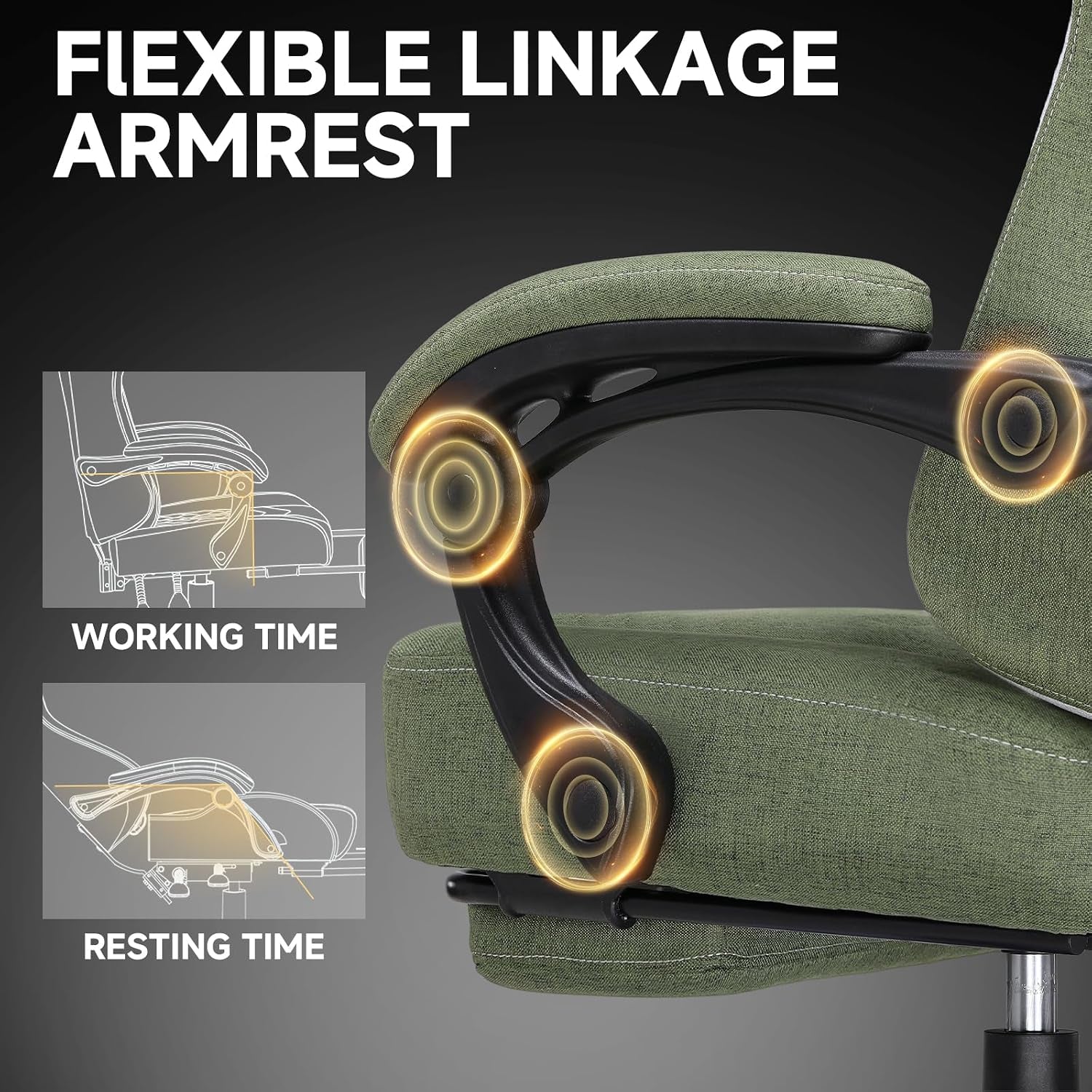 Gaming Chair, Fabric Computer Office Chair with Pocket Spring Cushion, Ergonomic Office and Gaming, Video Gaming Chair with Linkage Armrests, High Back Desk Chair with Adjustable Recliner