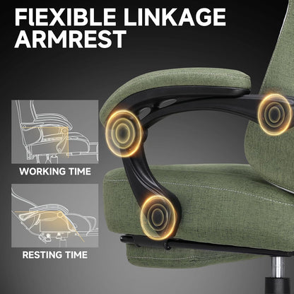 Gaming Chair, Fabric Computer Office Chair with Pocket Spring Cushion, Ergonomic Office and Gaming, Video Gaming Chair with Linkage Armrests, High Back Desk Chair with Adjustable Recliner