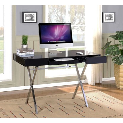 Computer X Desk Black Gloss Modern Rectangle