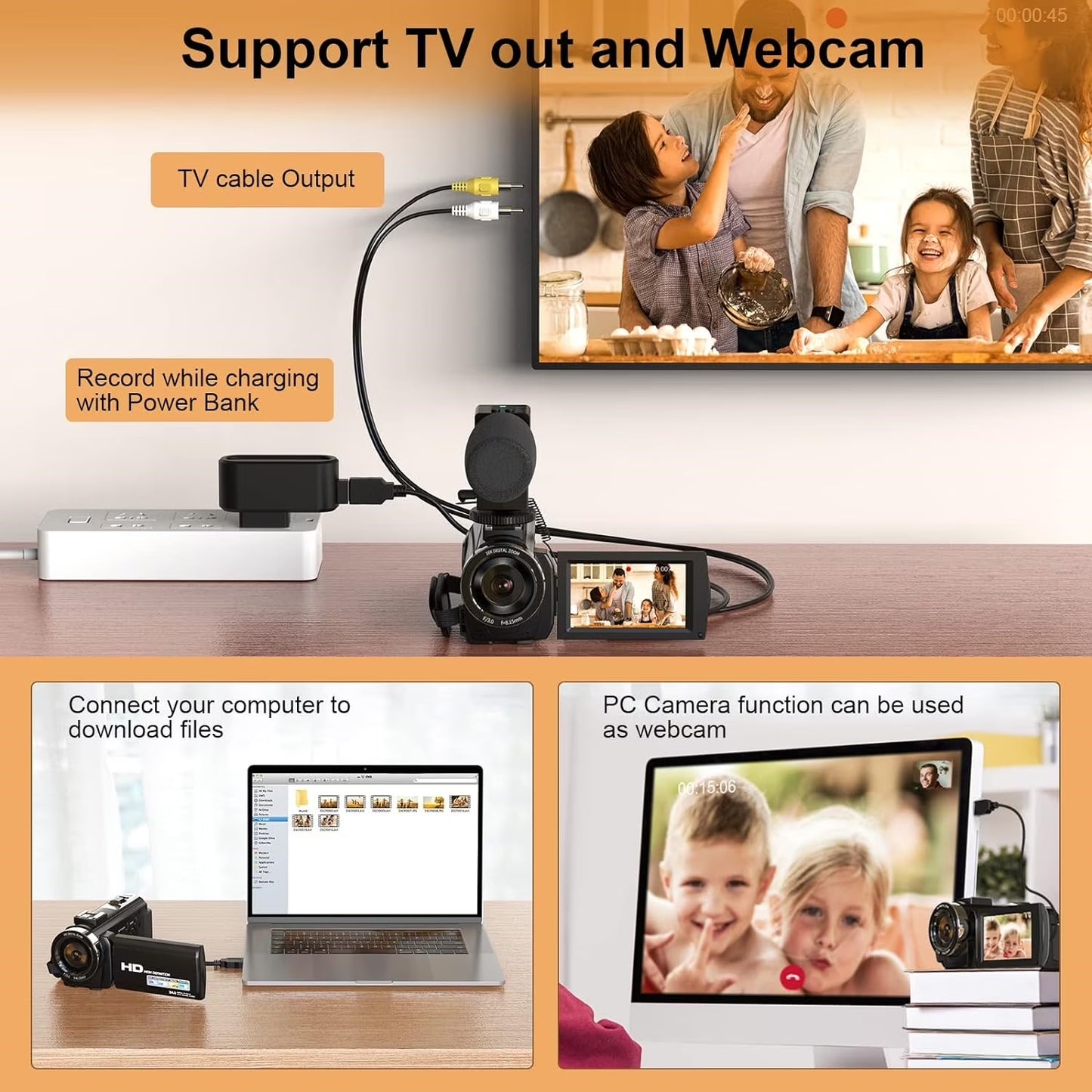 Video Camera Camcorder for Youtube Digital Camera Recorder FHD 1080P 24.0MP 16X Digital Camcorder with Mic and 2 Batteries