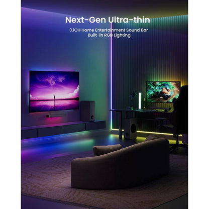 BT 5.3 Sound Bar Sound System with Subwoofer, RGB Light, Audio Sync Surround, HD-ARC/AUX/USB for Smart TV 3. 1CH/PC