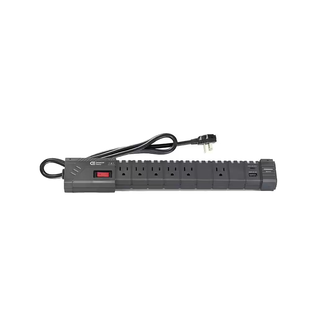 6 Ft. 6-Outlet RGB Gaming Surge Protector with 1 USB-A and 1 USB-C, Black