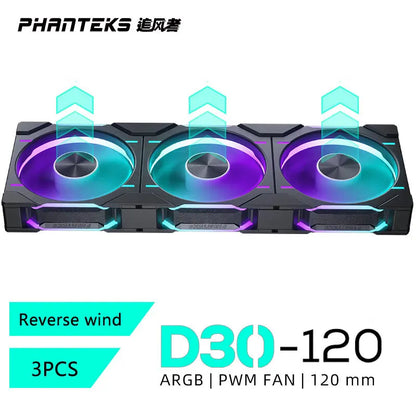 Phanteks D30-120 Case 120Mm Fan Regula/ Reverse Airflow 4Pin PWM, 30Mm Thick/ Four-Sided Magic Color Wireless Stitching