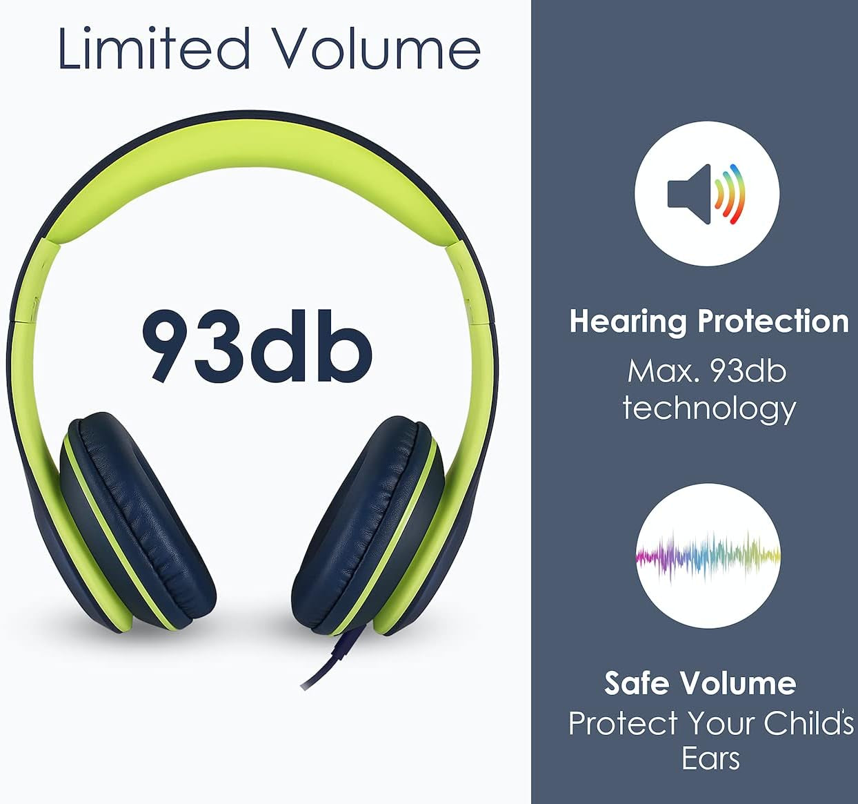Kids Headphones Volume Limited over Ear Headphones for Kids Foldable Headphones for Children Boys Girls Toddler Ideal for Tablet, Smartphone, Laptop Headset for School, Travel (Lime)