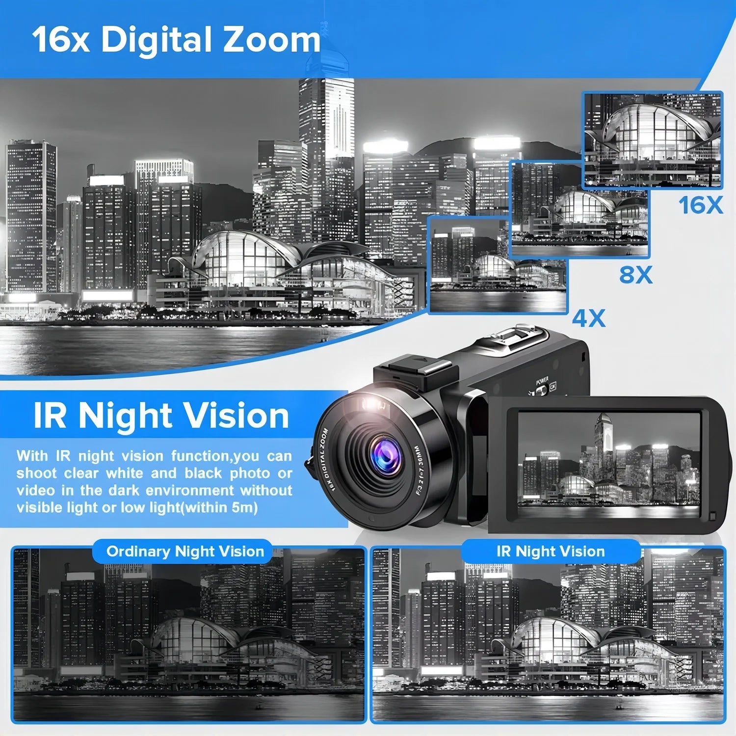 Video Camera Camcorder 4K for Youtube Vlogging Digital Camera IPS 48MP 16X Digital Zoom Camera Recorder