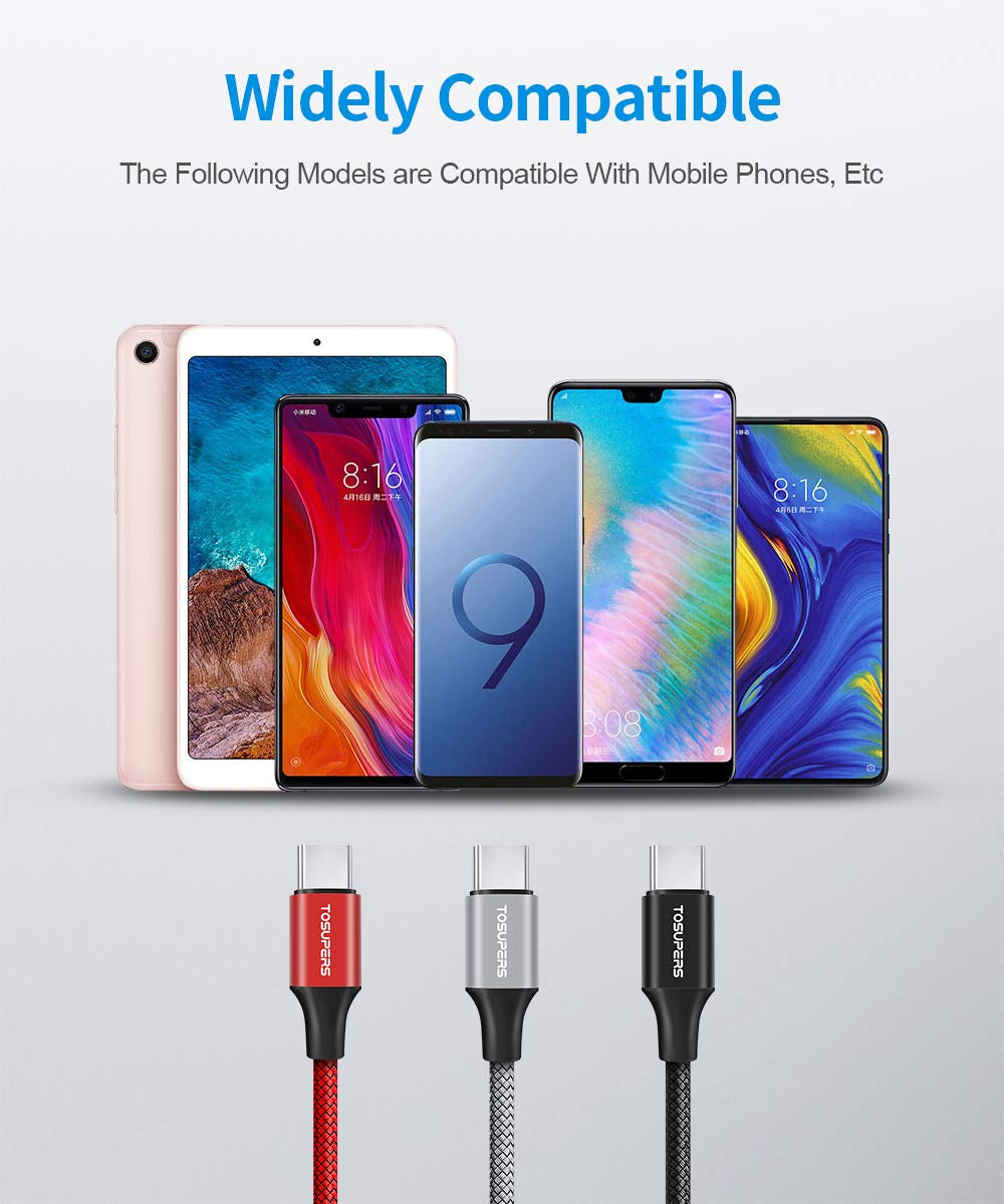 Long USB C Cable 10Ft 3Pack Type C Fast Charging a to C Charger | Braided for Iphone 17 16 15 Pro Max Plus, Samsung Galaxys26 S25 S24 S23 S22 S21 S20 A16 A15 A14 , Fire HD 10/9