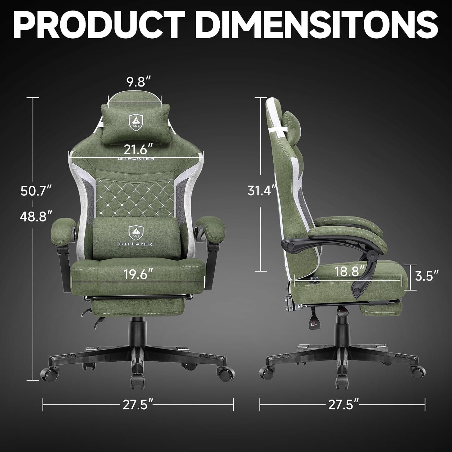 Gaming Chair, Fabric Computer Office Chair with Pocket Spring Cushion, Ergonomic Office and Gaming, Video Gaming Chair with Linkage Armrests, High Back Desk Chair with Adjustable Recliner