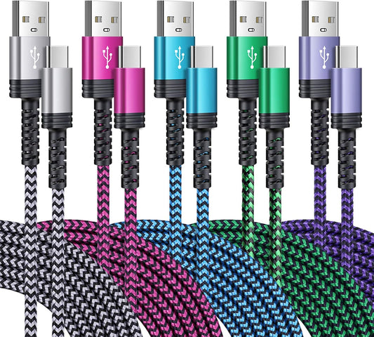 Type C Samsung Fast Charging Cable for Galaxy S26 S25 S24 Ultra A17 A16 A15 | 5Pack 6FT Braided USB C Android Auto Car Charger Cord for Samsung A56 A36 A14 5G Z Fold7 Flip7 Iphone 17E 17 16E 16 Pro Max