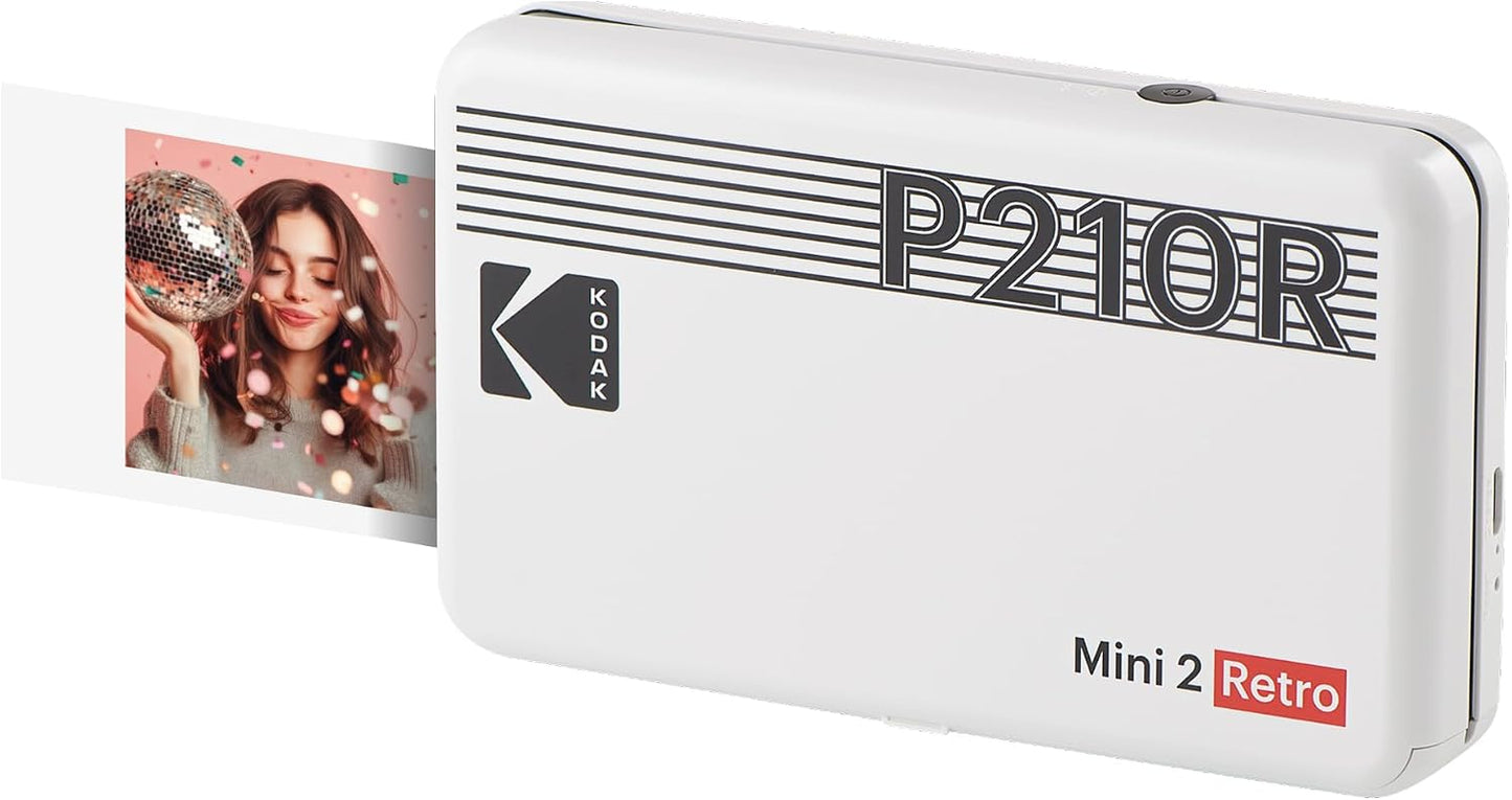 KODAK Mini 2 Retro 2X3 Portable Photo Printer, 4PASS, 8 Sheets, White | Bluetooth, Iphone & Android Smartphone Compatible, Smudge-Proof, Water-Resistant, Fade-Resistant