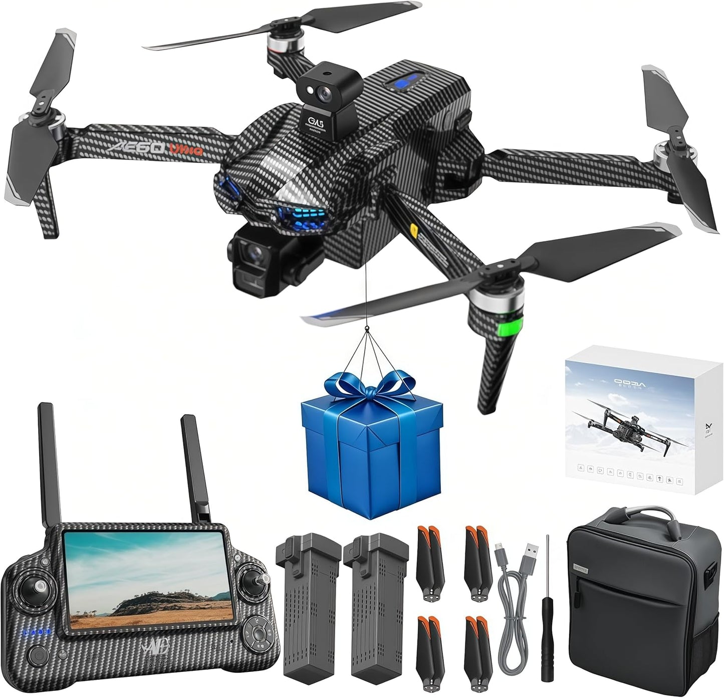 AE60 Drone with Camera 4K for Adults & Beginners, GPS Drone with 3-Axis Gimbal, 1.3Lb Payload Release and Drop, 1968FT Long Range, 45 Min Flight Time, 360° Obstacle Avoidance, Night Vision FPV Drone with 7.2" Screen Controller, Foldable (2 Batteries)