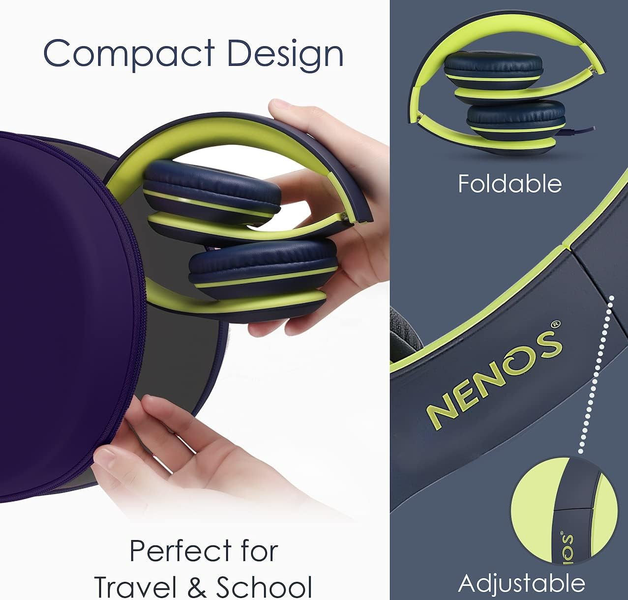 Kids Headphones Volume Limited over Ear Headphones for Kids Foldable Headphones for Children Boys Girls Toddler Ideal for Tablet, Smartphone, Laptop Headset for School, Travel (Lime)